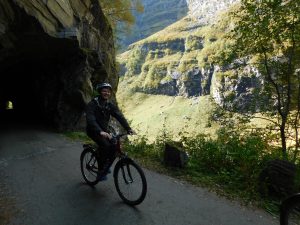 Fun bike descent from mountains to sea