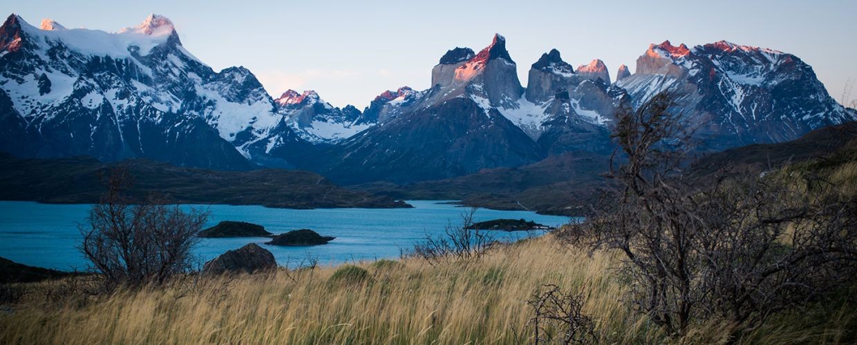 Sweeping vistas at sunrise from Explora Patagonia Lodge